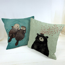 Cute cartoon cotton linen blend throw pillow case home decorative cushion covers bear otter free shipping Pillow Case 2024 - buy cheap