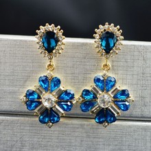 High-quality Crystal Blue Gem Flower Dangle Drop Earrings Fashion Jewelry for Women Dress Accessories 2024 - buy cheap