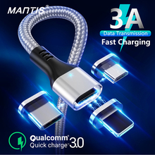 MANTIS Magnetic Charging Micro USB Cable For iPhone Samsung 3 in 1 Type C Cable 3A Fast Charging Data Wire Cord Magnet Charger 2024 - buy cheap