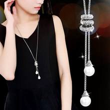 Trendy Simulated Pearl Long Sweater Necklace Rhinestone Circles Decorated Necklaces & Pendants Jewelry Accessories 2024 - buy cheap