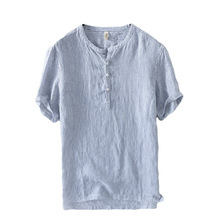 Mens Linen Shirts Short Sleeve Summer Breathable Mens Quality Casual Shirts Slim fit Solid Shirts Men 2024 - buy cheap