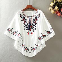 Women's spring summer butterfly sleeve vintage embroidery cotton shirt female casual loose chic shirt blouse tb104 2024 - buy cheap