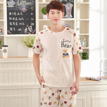 Men pajamas new cute casual home service 2019 short sleeve shorts pullover summer Korean two piece pajama sets men sleepwear 2024 - buy cheap