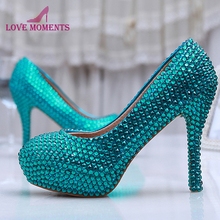 High Heel Blue Crystal Prom Shoes New Customized Amazing Royal Blue Wedding Shoes Crystals And Rhinestone Pumps Bridesmaid Shoes 2024 - buy cheap