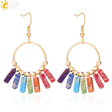 CSJA-pendientes colgantes de círculo rectangular para mujer, aretes de Color dorado, 7 colores, piedra, declaración, joyería F922 2024 - compra barato