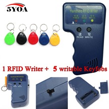 Ручной Дубликатор RFID EM4100 125 кГц, копировальный аппарат, записывающее, программирующее, считывающее устройство + 5 перезаписываемых ID-брелоков EM4305, бирки, карта T5577 5200 2024 - купить недорого