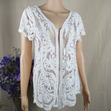 2018 Summer Blouse Women Embroidered Floral Crochet Lace Cardigan Shawl short sleeve Cardigan sunscreen Beach Cover up blusa 2024 - buy cheap