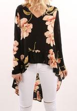 Women sweet floral print shirt Autumn vintage V Neck long sleeve loose blouses female casual retro Irregular tops blusas 2024 - buy cheap