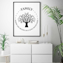Семейные цитаты, настенная Картина на холсте, где начинается жизнь и любовь, никогда не заканчивается, постер на дереве, печать, декор для стен в гостиной 2024 - купить недорого