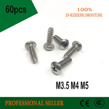 60PCS M3.5 M4 M5 304 Stainless Steel Round Pan Head Flat Tail Self-tapping Phillipps Screw Bolt 2024 - buy cheap