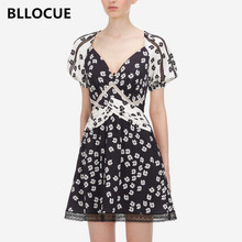 BLLOCUE-vestido de verano con manga abombada para mujer, vestido elegante con estampado de flores, encaje calado, 2020 2024 - compra barato