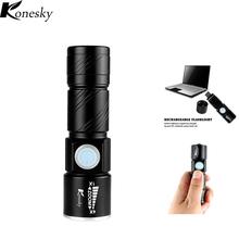 Konesky-linterna LED de bolsillo para bicicleta, linterna potente recargable con usb, lámpara con zoom para caza, color negro 2024 - compra barato