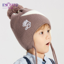 ENJOYFUR Boys Caps with Fur Pom Pom Warm Fleece Children Hats For Winter New Style Kids Ears Protect Cap Boys 2024 - buy cheap