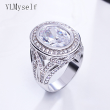 Anillo con piedra ovalada grande para mujer, anillos de cristal de color plateado, alta calidad como joyería femenina 2024 - compra barato