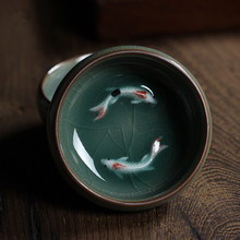 Chinese Longquan Celadon Cup Porcelain China Teacup and Saucer Tea Bowl with Golden Fish 60ml Celadon Crackle Teacup 2024 - buy cheap