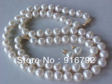 P & P gratis> 10MM AAA genuino blanco concha perla collar pulsera y pendientes conjunto 2024 - compra barato