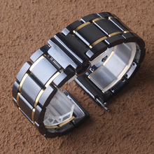 Correa de cerámica de lujo de 18mm, 20mm, 22mm y 24mm para reloj de cerámica, correa negra con dorada, correa de reloj de acero inoxidable bucele 2024 - compra barato