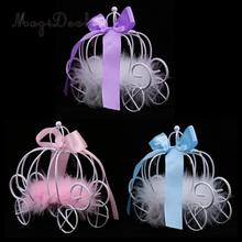 MagiDeal Romantic Metal Pumpkin Carriage Chocolate Candy Boxes & Flower Ribbon for Birthday Wedding Favours Purple/Pink/Blue 2024 - buy cheap