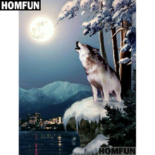 HOMFUN Full Square/Round Drill 5D DIY Diamond Painting "Wolf & moonlight" Embroidery Cross Stitch 5D Home Decor Gift A01215 2024 - buy cheap