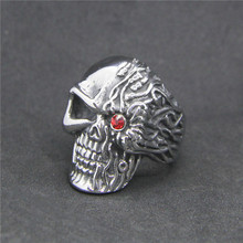 Drop Ship Cool Terminator Skull Ring 316L Stainless Steel Mens Women Fashion Steel Red Stone Eye Skull Ring 2024 - buy cheap