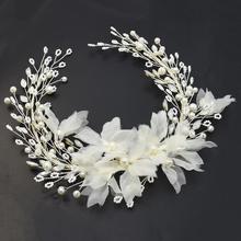 Handmade Pearl Bridal Headbands Hair Vine Yarn Flower Headdress Wedding Tiaras Hair Accessories Crystal Women Jewelry Headbands 2024 - buy cheap