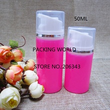 50ML pink  plastic airless bottle silver  line transparent  lid for serum/lotion/gel/emulsion  Cosmetic Packaging 2024 - buy cheap