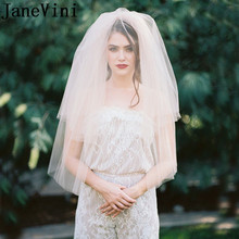 JaneVini Elegant Champagne Bridal Veil Short Wedding Veil with Comb Simple Two Layers Cut Edge Bride Accessories velo sposa 2019 2024 - buy cheap