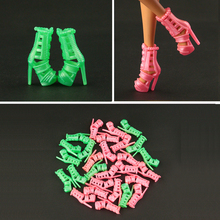 Большая распродажа, 10 пара/лот, новые высококачественные зеленые туфли на высоком каблуке для кукол Барби, модные ботинки для кукол, 2 цвета на выбор 2024 - купить недорого