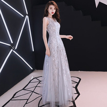 Aswomoye Slim Evening Dress 2018 New Appliques Sequins Special Occasion Dresses Prom Party Dress Illusion V-neck robe de soiree 2024 - buy cheap