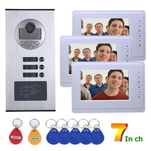 Видеодомофоны 3 квартиры 7 дюймов видео домофон система RFID IR-CUT HD 1000TVL дверной Звонок камера 2024 - купить недорого