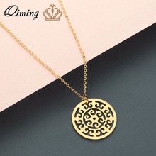 QIMING Minimalist Floral Charm Mandala Rose Gold Jewelry Accessories Round Circle Pendant Girls Women's Necklace Collier 2024 - buy cheap