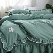 Conjunto de ropa de cama de algodón con encaje ahuecado, conjunto de funda de edredón de tamaño queen y king, funda de almohada, ropa de cama de seda, 4 Uds. 2024 - compra barato