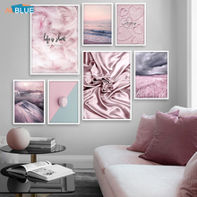 Scandinavian Style Pink Feather Posters and Prints Landscape Canvas Painting Modern Wall Art Nordic Home Decoration Pictures 2024 - buy cheap