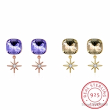 LEKANI Square Purple Crystal 925 sterling silver ladies` Star stud earrings women Fine Jewelry drop shipping 2024 - buy cheap