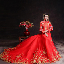 Роскошное Королевское красное платье с вышивкой, китайское свадебное платье Qipao для невесты, традиционное китайское платье, женское восточное платье Qi Pao 2024 - купить недорого