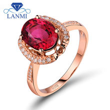 Fine Real Diamond Jewelry Solid 8K Gold Rose With Oval Cut 7x9mm Tourmaline Aniversary Ring R383 2024 - buy cheap