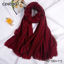 Winter 100% Wool Scarf Women Hijab Stole Long Pashmina Plaid Blanket Cashmere Foulard Femme Shawl Women Scarf Luxury Ladies 2019 2024 - buy cheap