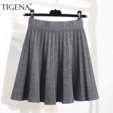 TIGENA 2021 Autumn Winter Knitted Warm Cotton Skirts Women Fashion High Waist Pleated Mini Skirt Female School Black Khaki Gray 2024 - buy cheap