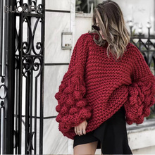 DUOUPA manga linterna suéter de punto de invierno giro casual jumpers de otoño 2018 O el cuello de las mujeres suéter 2024 - compra barato