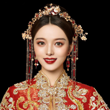 Maiô vintage chinês com brincos, fantasia retrô vermelha com pérolas, acessórios para casamento 2024 - compre barato