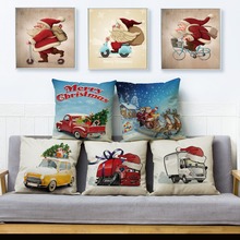 Merry Christmas Gift Santa Claus Ride Bike Cushion Cover Cartoon Pillow Case Decor Happy New Year Pillowcase for Sofa Home 2024 - buy cheap