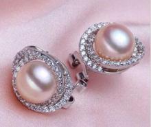 free shipping luxury Noble jewelry charming a pair 10-11mm AAA++ south sea gold pink pearl stud earrings 2024 - buy cheap