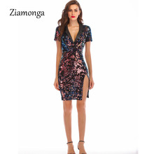 Ziamonga Для женщин Сияющий черный блесток платье лацканы короткий рукав, 2024 - купить недорого