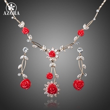 AZORA-pendientes y collar con ramas de flores rojas, juego de joyería, TG0030 2024 - compra barato
