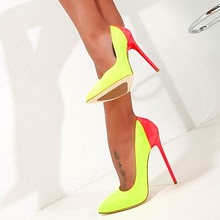 Sexy Woman Heels High Colorblock Yellow Shoes Pink Heels Pointed Toe Womens Dress Shoes Size 10 Fashion Ladies Banquet Shoes 2024 - buy cheap