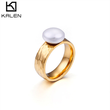 KALEN-anillo de acero inoxidable con perlas de imitación para mujer, sortija de tres colores, joyería romántica, regalos de compromiso 2024 - compra barato