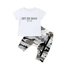 Одежда для маленьких мальчиков футболка с короткими рукавами камуфляжные штаны в стиле хип-хоп комплект летней одежды из 2 предметов для мальчиков 0-5 лет 2024 - купить недорого