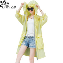 UHYTGF Breathable Plus size thin sunscreen clothing Anti-UV women summer tops coats new Fashion hooded Windbreaker long coat 571 2024 - buy cheap