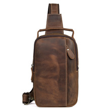 Nesitu Alta Qualidade Vintage Brown pulseira de Couro Genuíno Masculino Saco Peito Couro de Cavalo Louco Dos Homens Pequenos Sacos de Homens Mensageiro M4009 2024 - compre barato