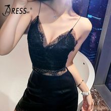 INDRESSME-Top corto de encaje sin mangas para mujer, Top Sexy ajustado con tirantes finos, Bodycon, Top de moda para fiesta y discoteca, novedad de 2019 2024 - compra barato